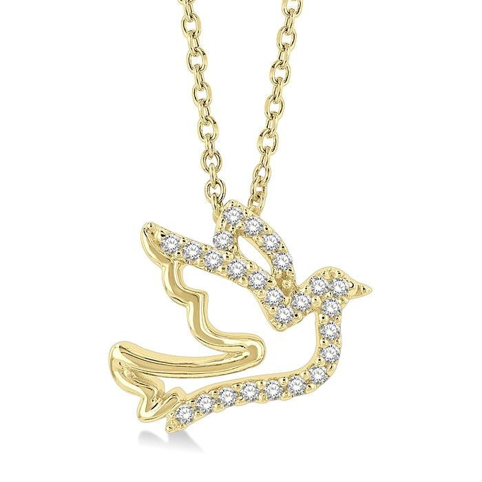 1/10 Ctw Petite Dove Round Cut Diamond Fashion Pendant With Chain in 10K Yellow Gold