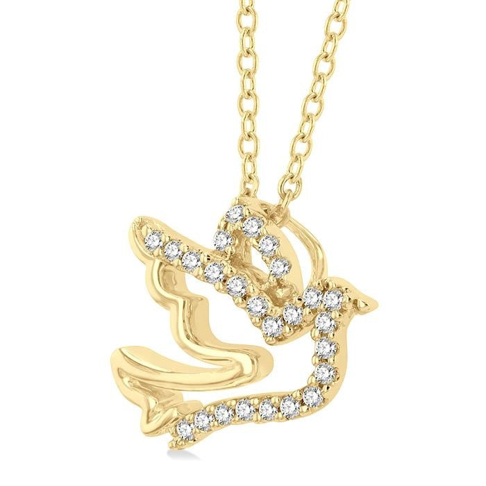 1/10 Ctw Petite Dove Round Cut Diamond Fashion Pendant With Chain in 10K Yellow Gold
