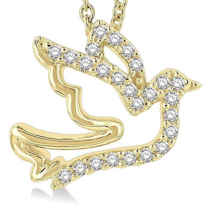 1/10 Ctw Petite Dove Round Cut Diamond Fashion Pendant With Chain in 10K Yellow Gold