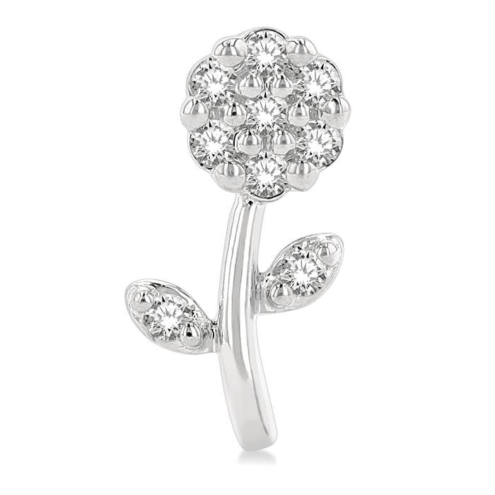 1/6 Ctw Petite Floral Round Cut Diamond Fashion Stud Earrings in 10K White Gold