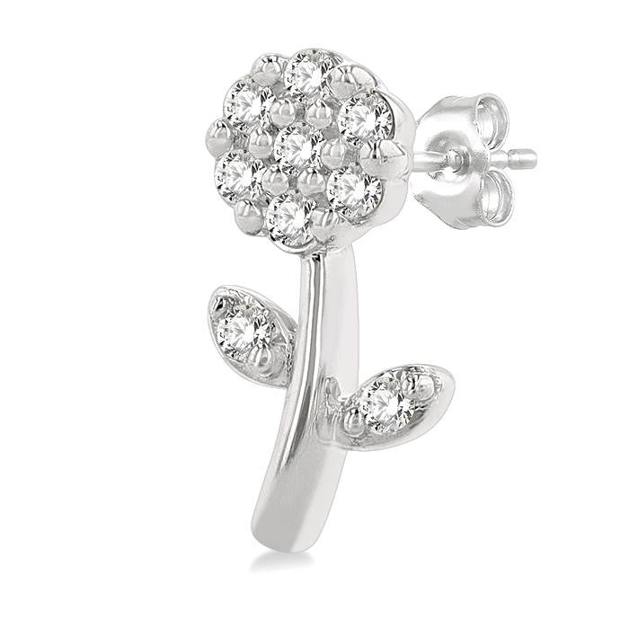 1/6 Ctw Petite Floral Round Cut Diamond Fashion Stud Earrings in 10K White Gold