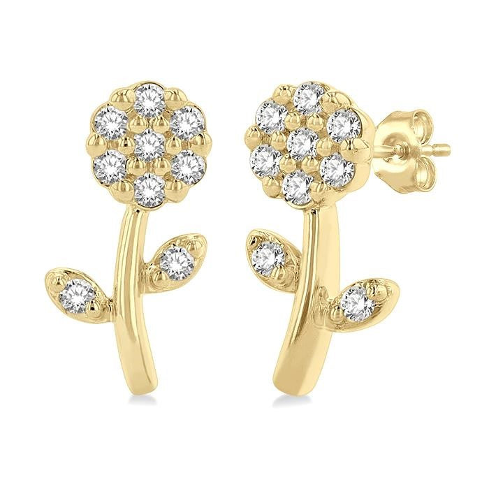 1/6 Ctw Petite Floral Round Cut Diamond Fashion Stud Earrings in 10K Yellow Gold