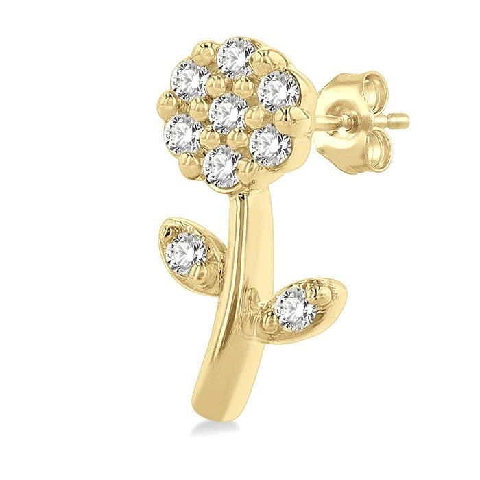 1/6 Ctw Petite Floral Round Cut Diamond Fashion Stud Earrings in 10K Yellow Gold