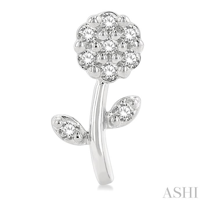 1/6 Ctw Petite Floral Round Cut Diamond Fashion Stud Earrings in 10K White Gold