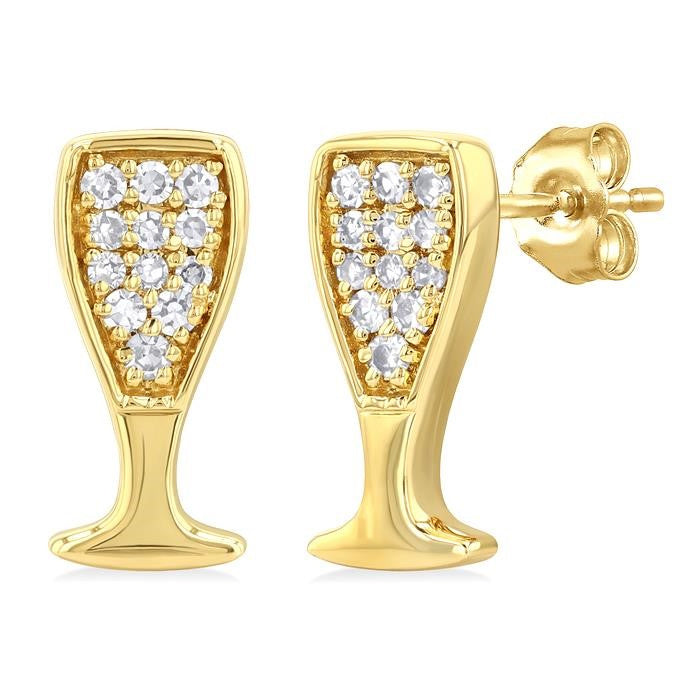 1/10 Ctw Petite Champagne Glass Round Cut Diamond Fashion Stud Earrings in 10K Yellow Gold