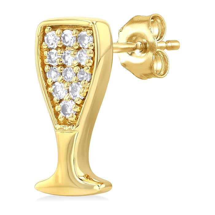 1/10 Ctw Petite Champagne Glass Round Cut Diamond Fashion Stud Earrings in 10K Yellow Gold