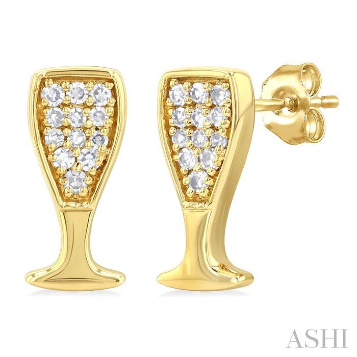 1/10 Ctw Petite Champagne Glass Round Cut Diamond Fashion Stud Earrings in 10K Yellow Gold