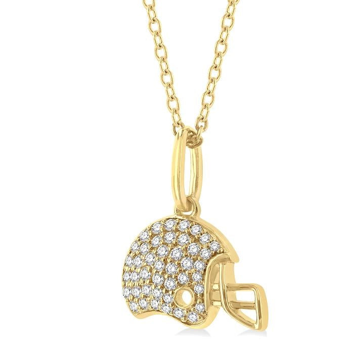 1/5 Ctw Petite Hockey Helmet Round Cut Diamond Fashion Pendant With Chain in 10K Yellow Gold