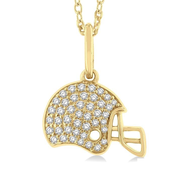1/5 Ctw Petite Hockey Helmet Round Cut Diamond Fashion Pendant With Chain in 10K Yellow Gold