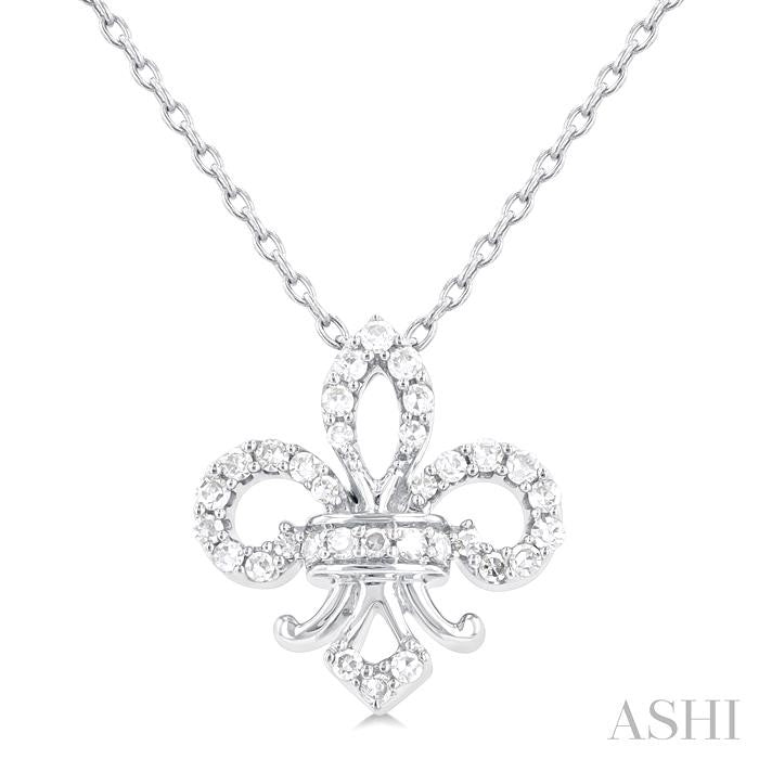 1/6 Ctw Petite Fleur De Lis Round Cut Diamond Fashion Pendant With Chain in 10K White Gold