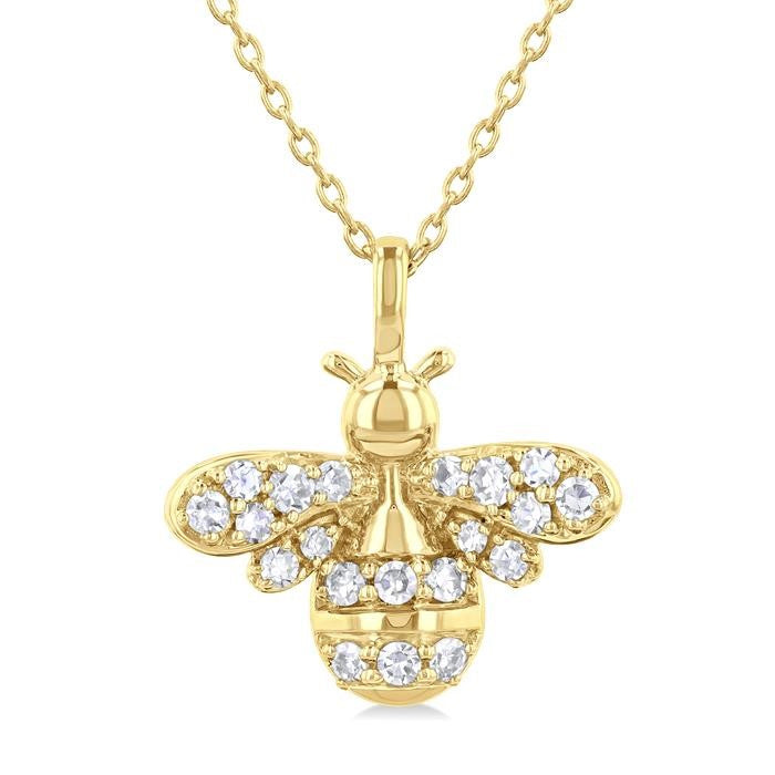 1/5 Ctw Petite Bumble Bee Round Cut Diamond Fashion Pendant With Chain in 10K Yellow Gold