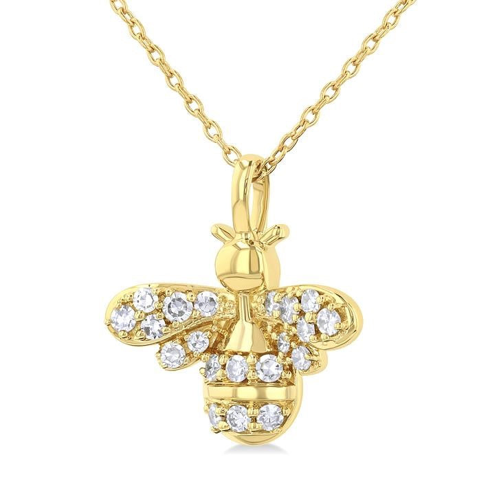 1/5 Ctw Petite Bumble Bee Round Cut Diamond Fashion Pendant With Chain in 10K Yellow Gold