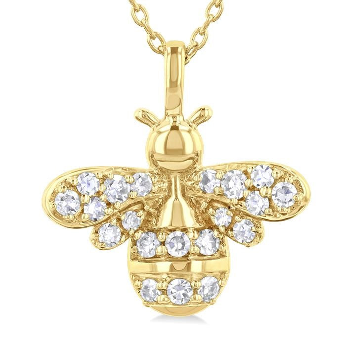 1/5 Ctw Petite Bumble Bee Round Cut Diamond Fashion Pendant With Chain in 10K Yellow Gold