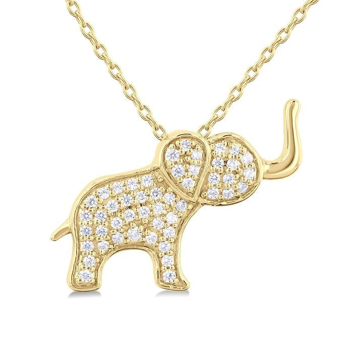 1/6 Ctw Petite Elephant Round Cut Diamond Fashion Pendant With Chain in 10K Yellow Gold