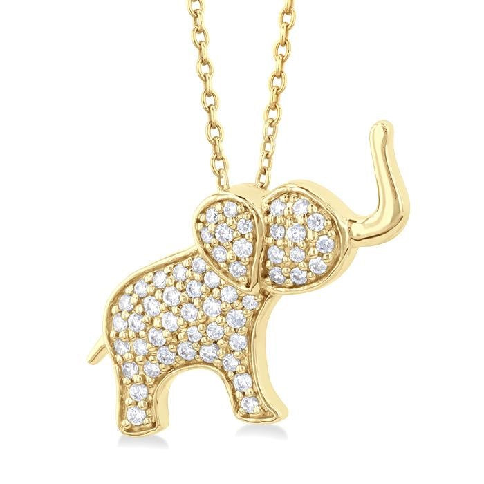1/6 Ctw Petite Elephant Round Cut Diamond Fashion Pendant With Chain in 10K Yellow Gold
