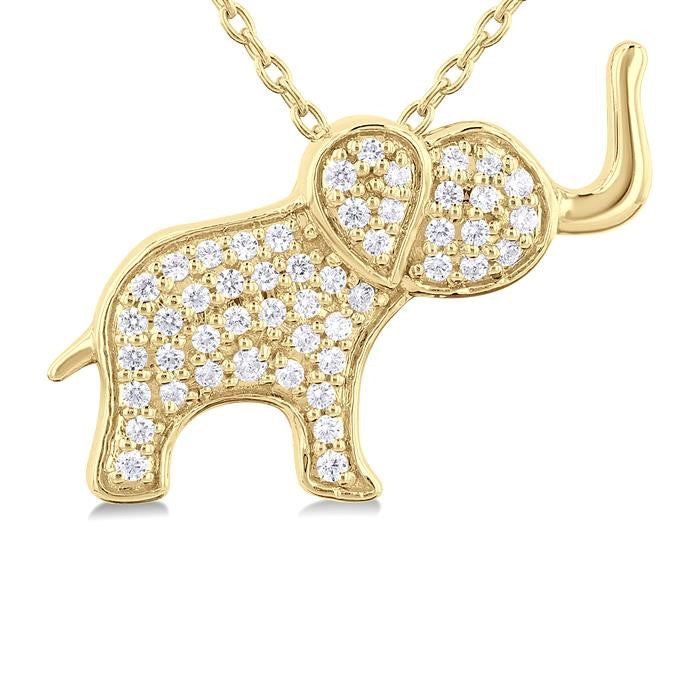 1/6 Ctw Petite Elephant Round Cut Diamond Fashion Pendant With Chain in 10K Yellow Gold