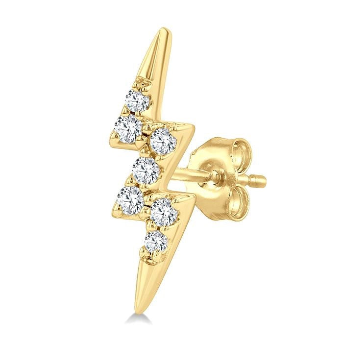 1/10 Ctw Petite Lightning Bolt Round Cut Diamond Fashion Stud Earrings in 10K Yellow Gold