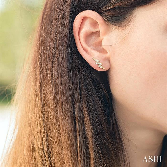 1/10 Ctw Petite Lightning Bolt Round Cut Diamond Fashion Stud Earrings in 10K Yellow Gold