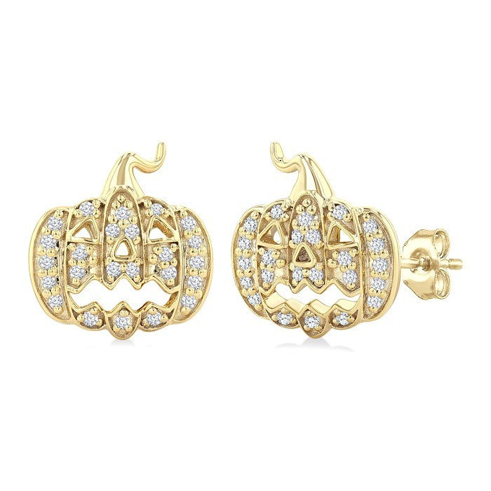 1/6 Ctw Petite Pumpkin Round Cut Diamond Fashion Earrings in 10K Yellow Gold