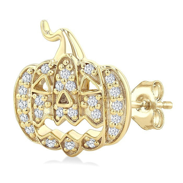 1/6 Ctw Petite Pumpkin Round Cut Diamond Fashion Earrings in 10K Yellow Gold