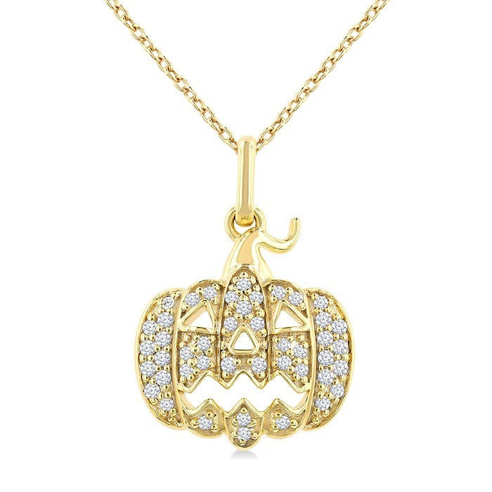 1/6 Ctw Petite Pumpkin Round Cut Diamond Fashion Pendant With Chain in 10K Yellow Gold
