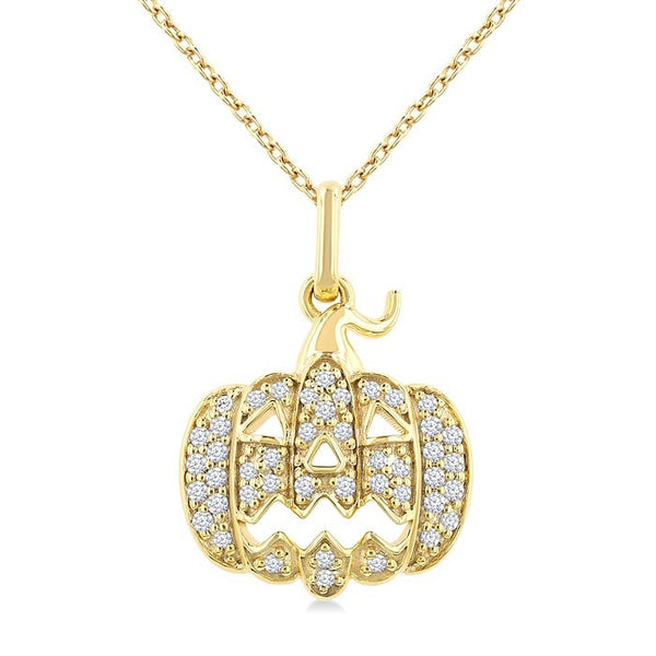 1/6 Ctw Petite Pumpkin Round Cut Diamond Fashion Pendant With Chain in 10K Yellow Gold