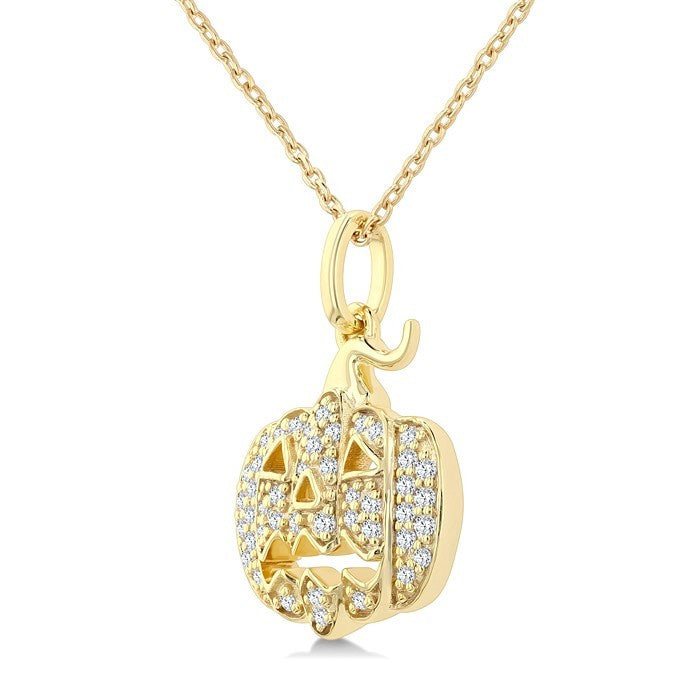 1/6 Ctw Petite Pumpkin Round Cut Diamond Fashion Pendant With Chain in 10K Yellow Gold
