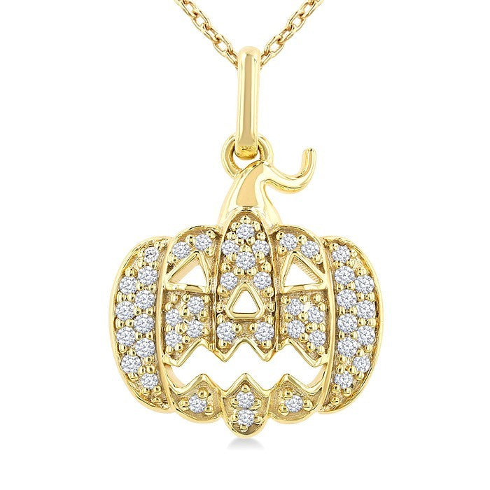 1/6 Ctw Petite Pumpkin Round Cut Diamond Fashion Pendant With Chain in 10K Yellow Gold
