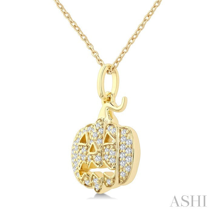 1/6 Ctw Petite Pumpkin Round Cut Diamond Fashion Pendant With Chain in 10K Yellow Gold