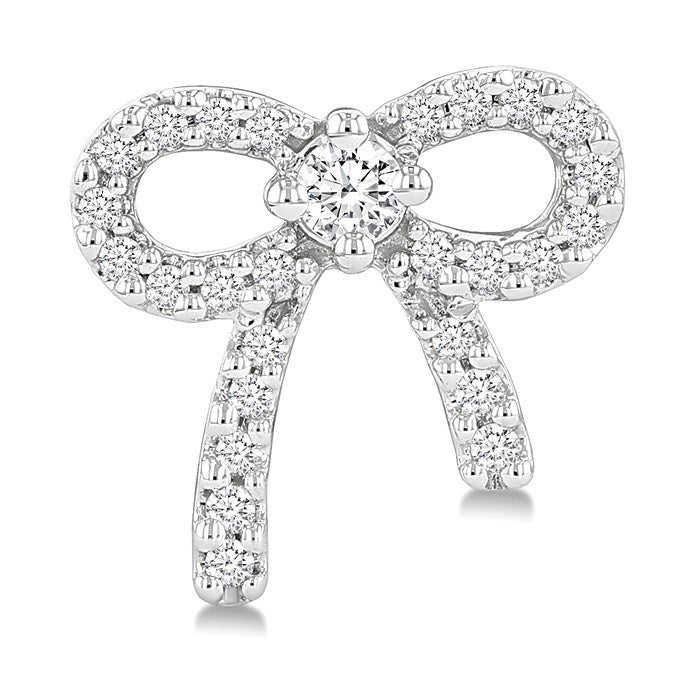 1/4 Ctw Round Cut Diamond Bow Petite Fashion Earrings in 10K White Gold