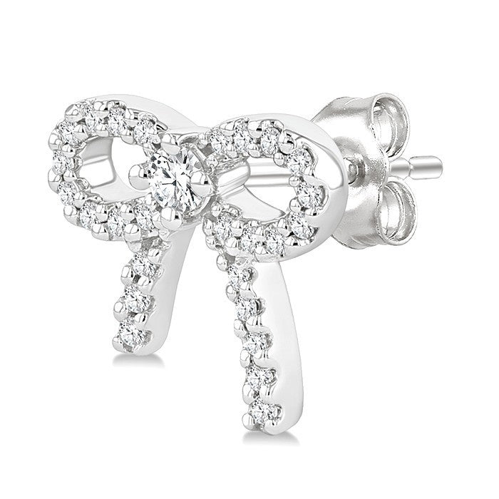 1/4 Ctw Round Cut Diamond Bow Petite Fashion Earrings in 10K White Gold