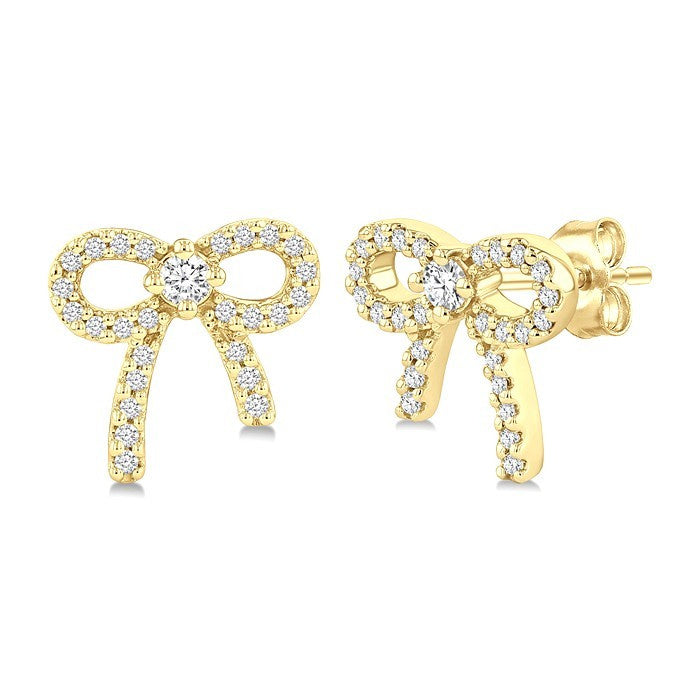 1/4 Ctw Round Cut Diamond Bow Petite Fashion Earrings in 10K Yellow Gold