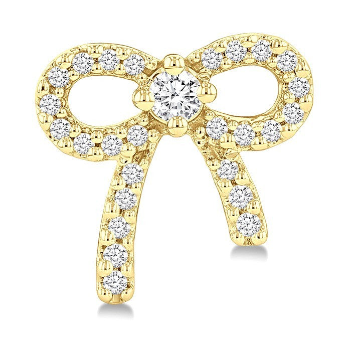1/4 Ctw Round Cut Diamond Bow Petite Fashion Earrings in 10K Yellow Gold