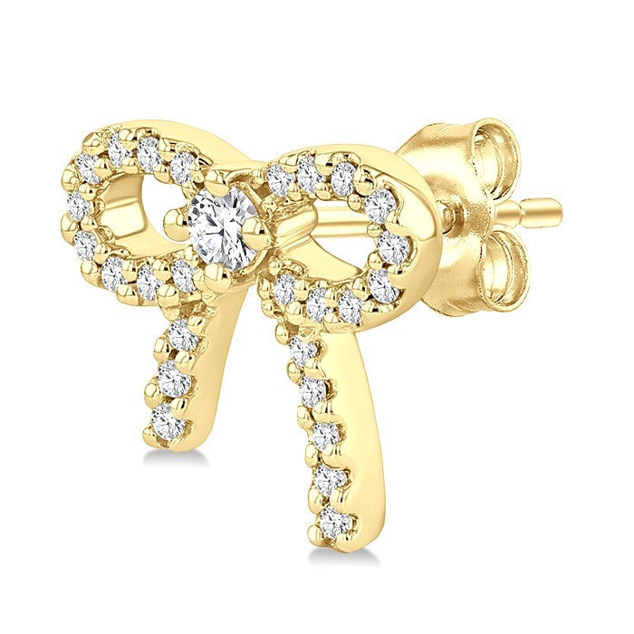 1/4 Ctw Round Cut Diamond Bow Petite Fashion Earrings in 10K Yellow Gold