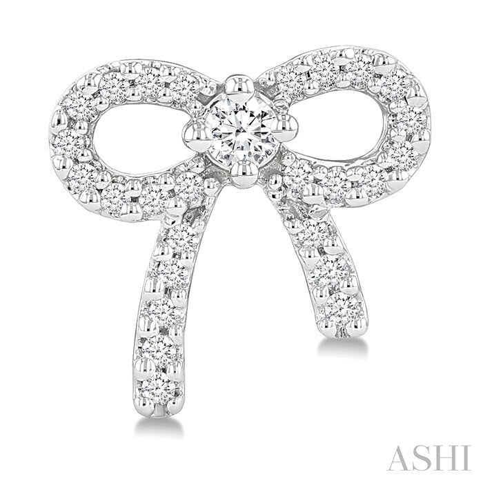 1/4 Ctw Round Cut Diamond Bow Petite Fashion Earrings in 10K White Gold