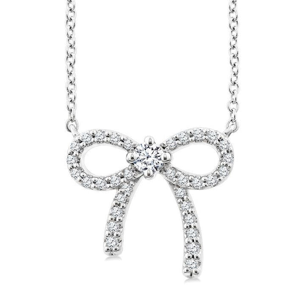 1/5 Ctw Bow Round Cut Diamond Petite Fashion Pendant With Chain in 10K White Gold