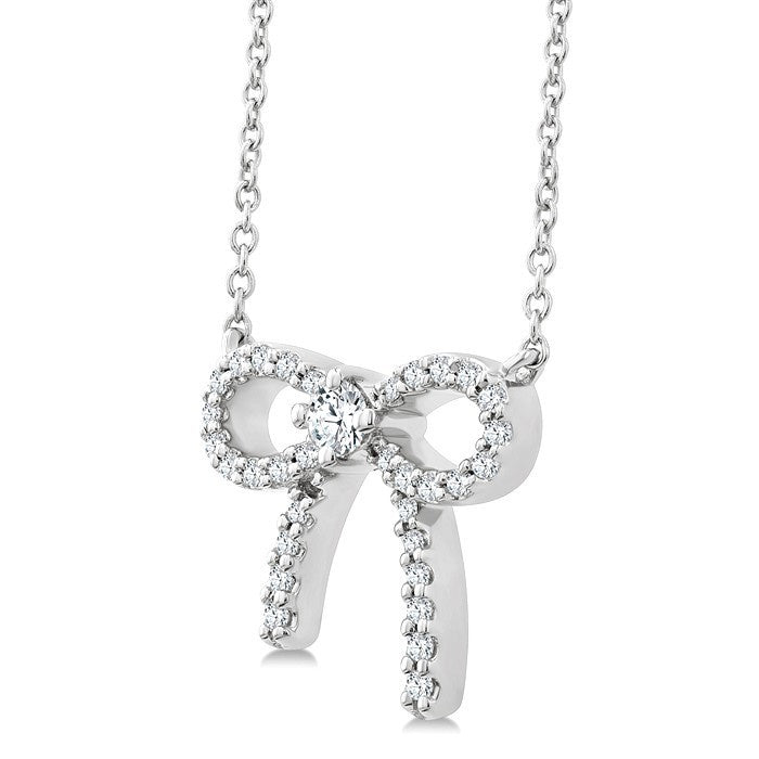 1/5 Ctw Bow Round Cut Diamond Petite Fashion Pendant With Chain in 10K White Gold