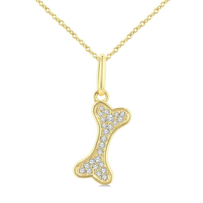 1/10 Ctw Dog Bone Petite Round Cut Diamond Fashion Pendant With Chain in 10K Yellow Gold