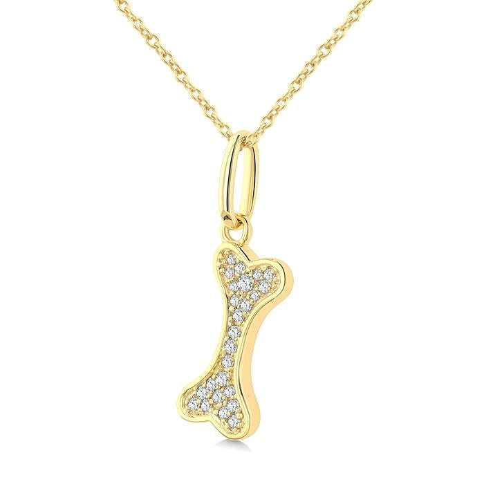 1/10 Ctw Dog Bone Petite Round Cut Diamond Fashion Pendant With Chain in 10K Yellow Gold