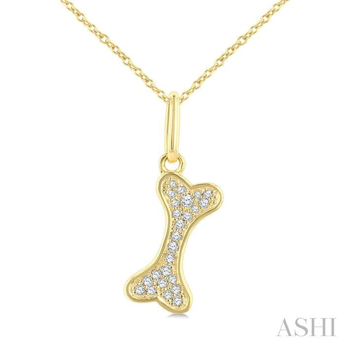 1/10 Ctw Dog Bone Petite Round Cut Diamond Fashion Pendant With Chain in 10K Yellow Gold