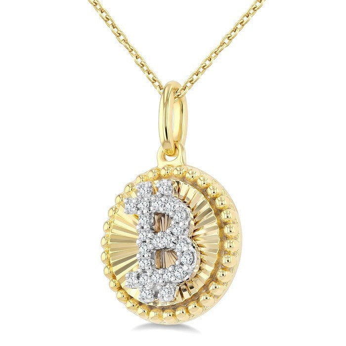 1/10 Ctw Round Cut Diamond Pirouette Bitcoin Fluted Pendant With Chain in 10K Yellow and White Gold