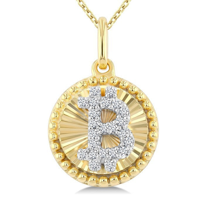 1/10 Ctw Round Cut Diamond Pirouette Bitcoin Fluted Pendant With Chain in 10K Yellow and White Gold