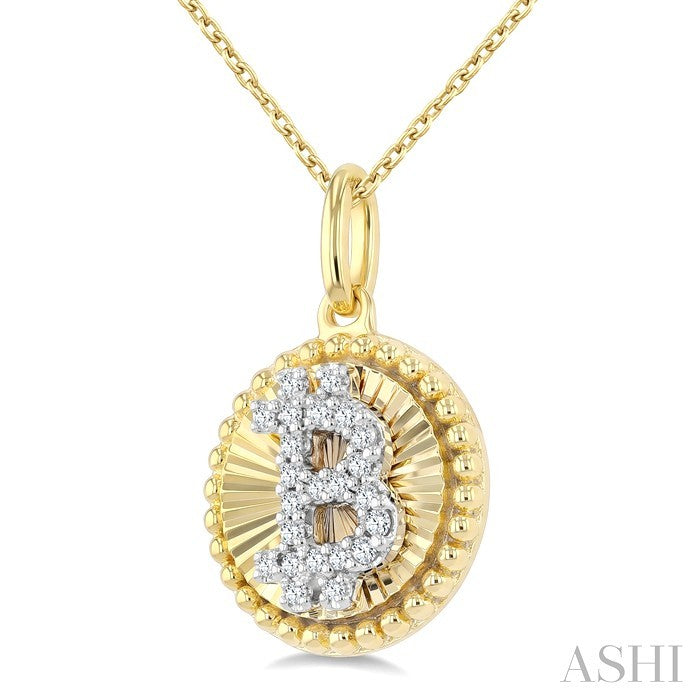 1/10 Ctw Round Cut Diamond Pirouette Bitcoin Fluted Pendant With Chain in 10K Yellow and White Gold