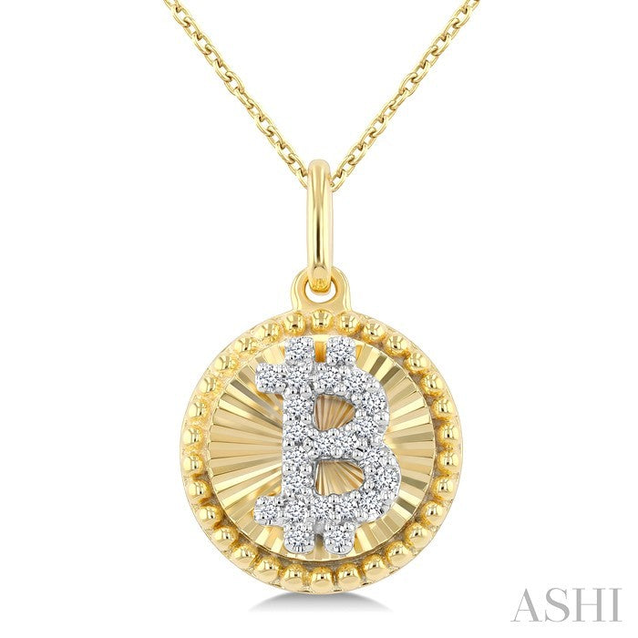 1/10 Ctw Round Cut Diamond Pirouette Bitcoin Fluted Pendant With Chain in 10K Yellow and White Gold