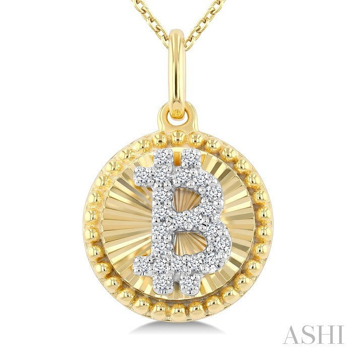 1/10 Ctw Round Cut Diamond Pirouette Bitcoin Fluted Pendant With Chain in 10K Yellow and White Gold