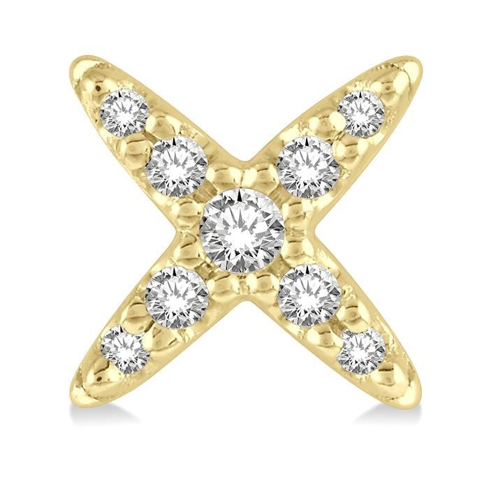 1/10 Ctw 'X' Shape Round Cut Diamond Petite Fashion Earrings in 14K Yellow Gold