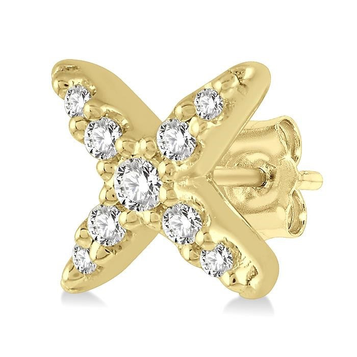 1/10 Ctw 'X' Shape Round Cut Diamond Petite Fashion Earrings in 14K Yellow Gold