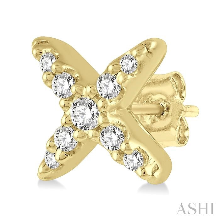 1/10 Ctw 'X' Shape Round Cut Diamond Petite Fashion Earrings in 10K Yellow Gold