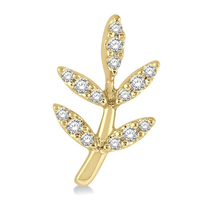 1/8 Ctw Leaf Motif Round Cut Diamond Petite Fashion Earrings in 10K Yellow Gold