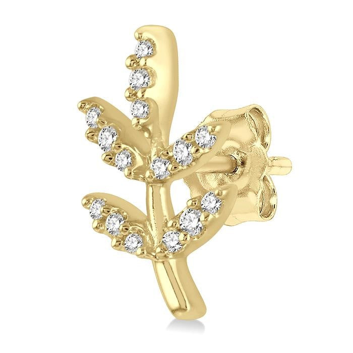 1/8 Ctw Leaf Motif Round Cut Diamond Petite Fashion Earrings in 10K Yellow Gold
